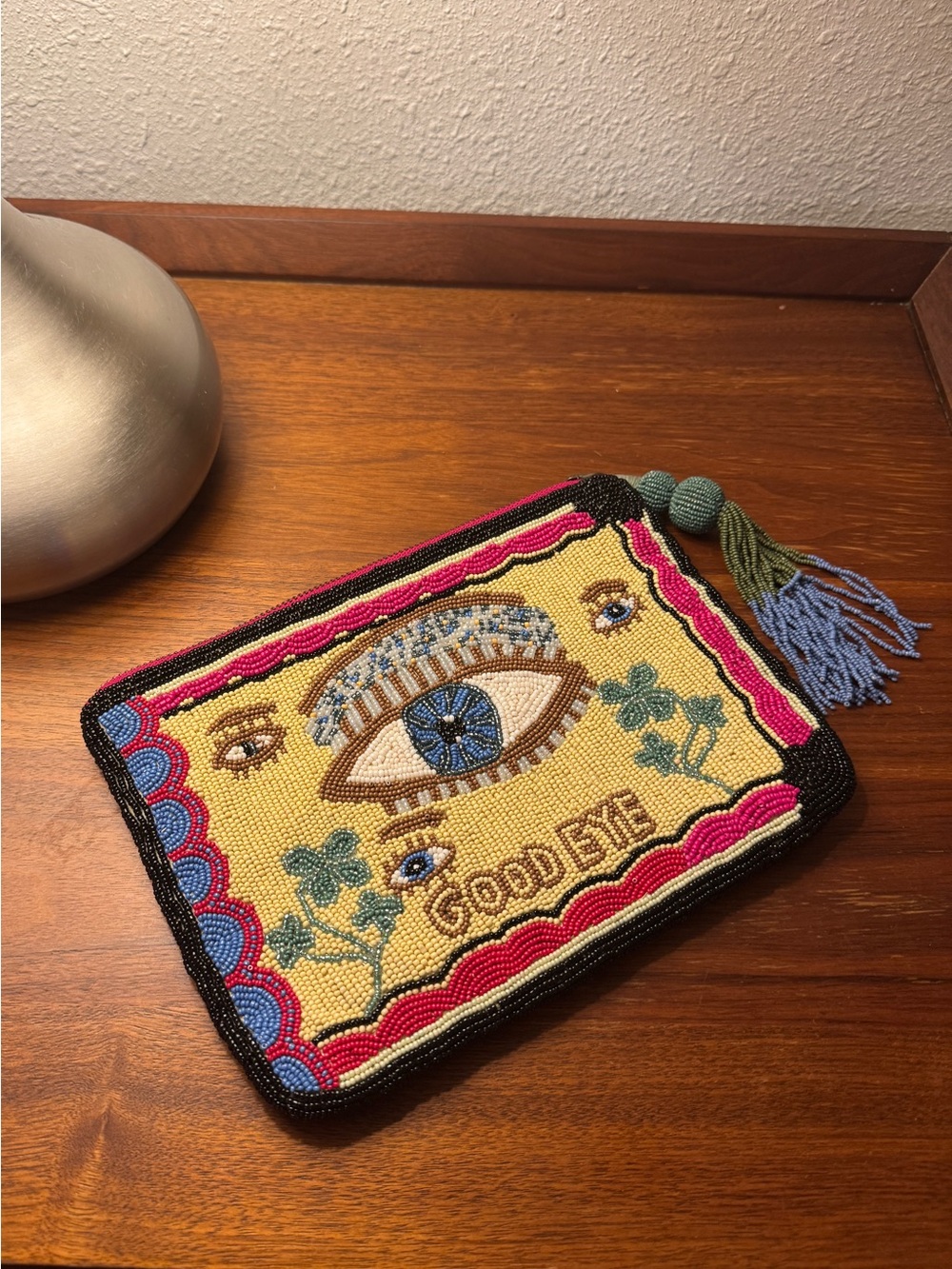Anthropologie Hot Pink Lined Beaded Pouch
